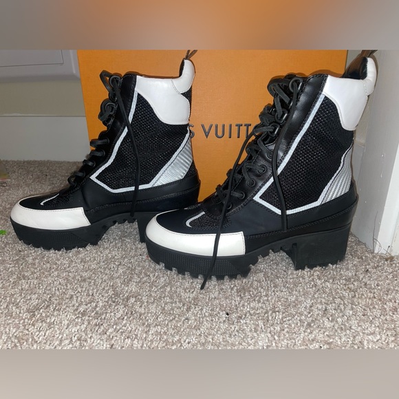 Louis Vuitton platform Laureate Desert black white mesh lace up ankle boots - Picture 8 of 8